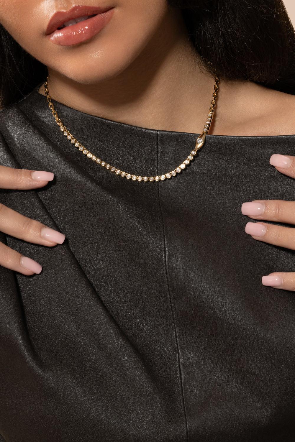 Diamond Vessel Tennis Necklace-YELLOW GOLD-JEWELRYFINE JEWELNECKLACE O-UNIFORM OBJECT