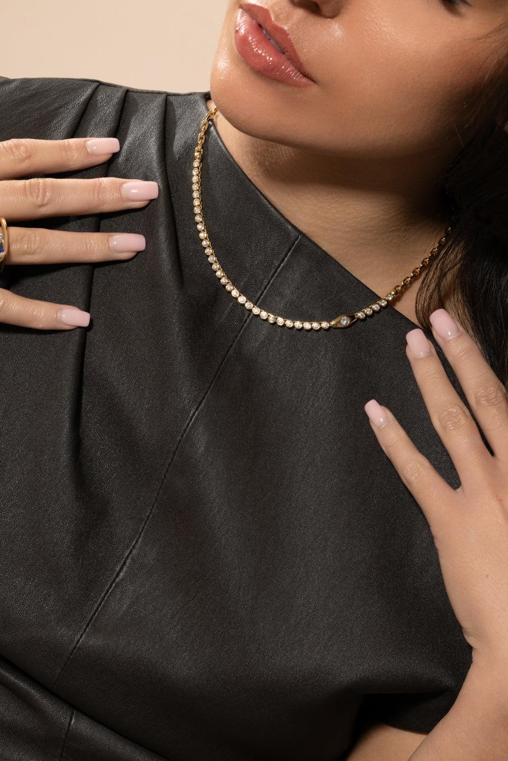 Diamond Vessel Tennis Necklace-YELLOW GOLD-JEWELRYFINE JEWELNECKLACE O-UNIFORM OBJECT
