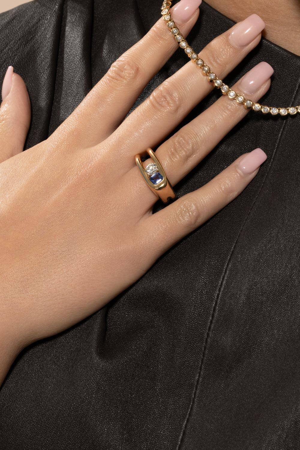 Blue Sapphire Diamond Impact Ring-YELLOW GOLD-7-JEWELRYFINE JEWELRING-UNIFORM OBJECT