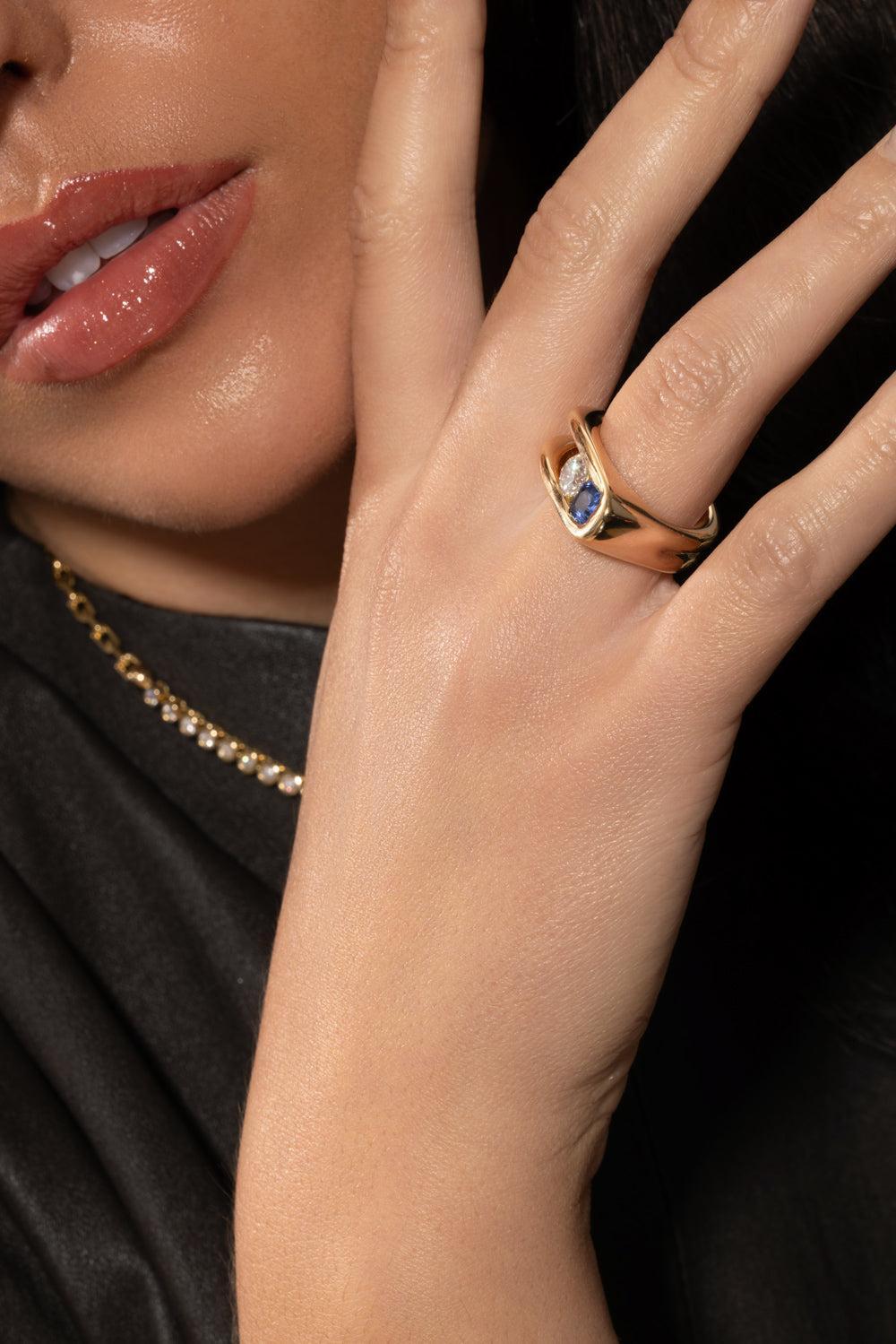 Blue Sapphire Diamond Impact Ring-YELLOW GOLD-7-JEWELRYFINE JEWELRING-UNIFORM OBJECT