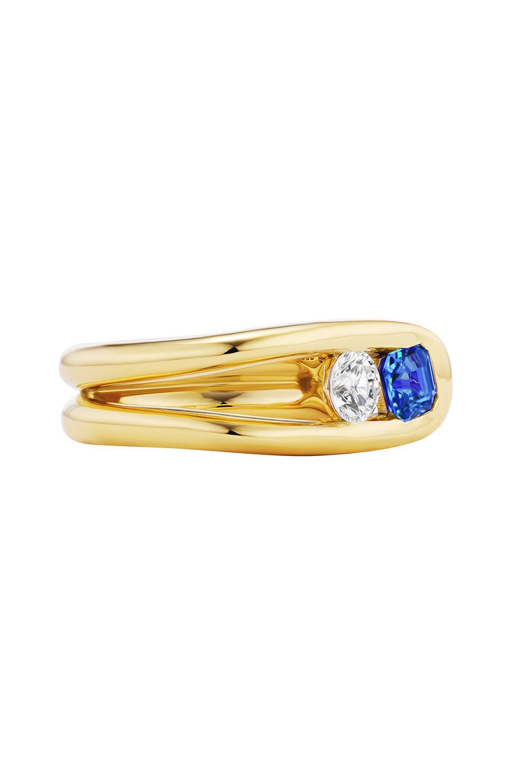 Blue Sapphire Diamond Impact Ring-YELLOW GOLD-7-JEWELRYFINE JEWELRING-UNIFORM OBJECT