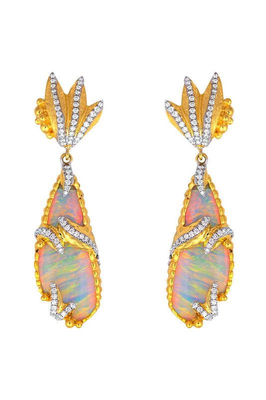 VICTOR VELYAN-Australian Diamond Opal Earrings-YELLOW GOLD