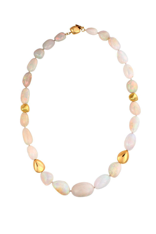Ethiopian Opal Smooth Necklace-YELLOW GOLD-JEWELRYFINE JEWELNECKLACE O-VICTOR VELYAN